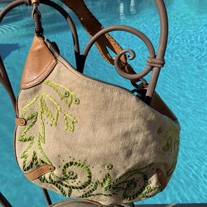 Cole Haan embroidered & leather handbag